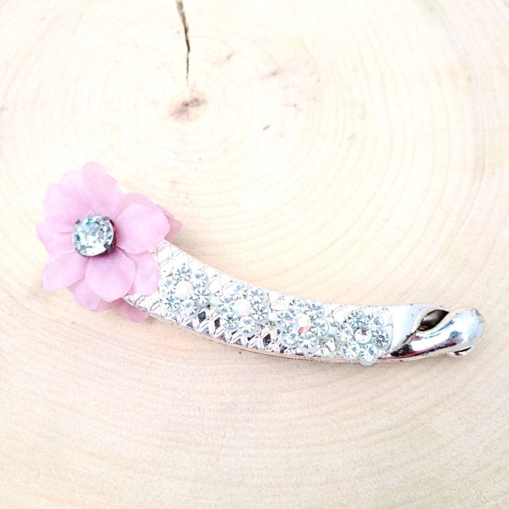 2/$20 Brand New Silver Rhinestone Pink Hair Clip